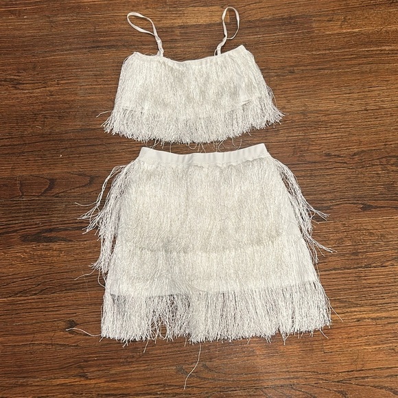 SHEIN Fringe White Skirt and Cropped Tank Set fringe - Picture 3 of 6
